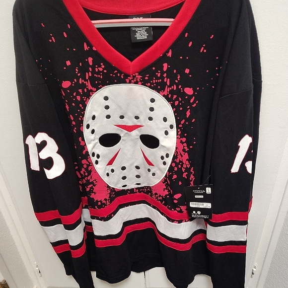 Hockey Mask Graphic Men's Jersey in Black and Pink - Picture 1 of 10